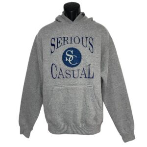 A gray hoodie with the words serious casual on it.